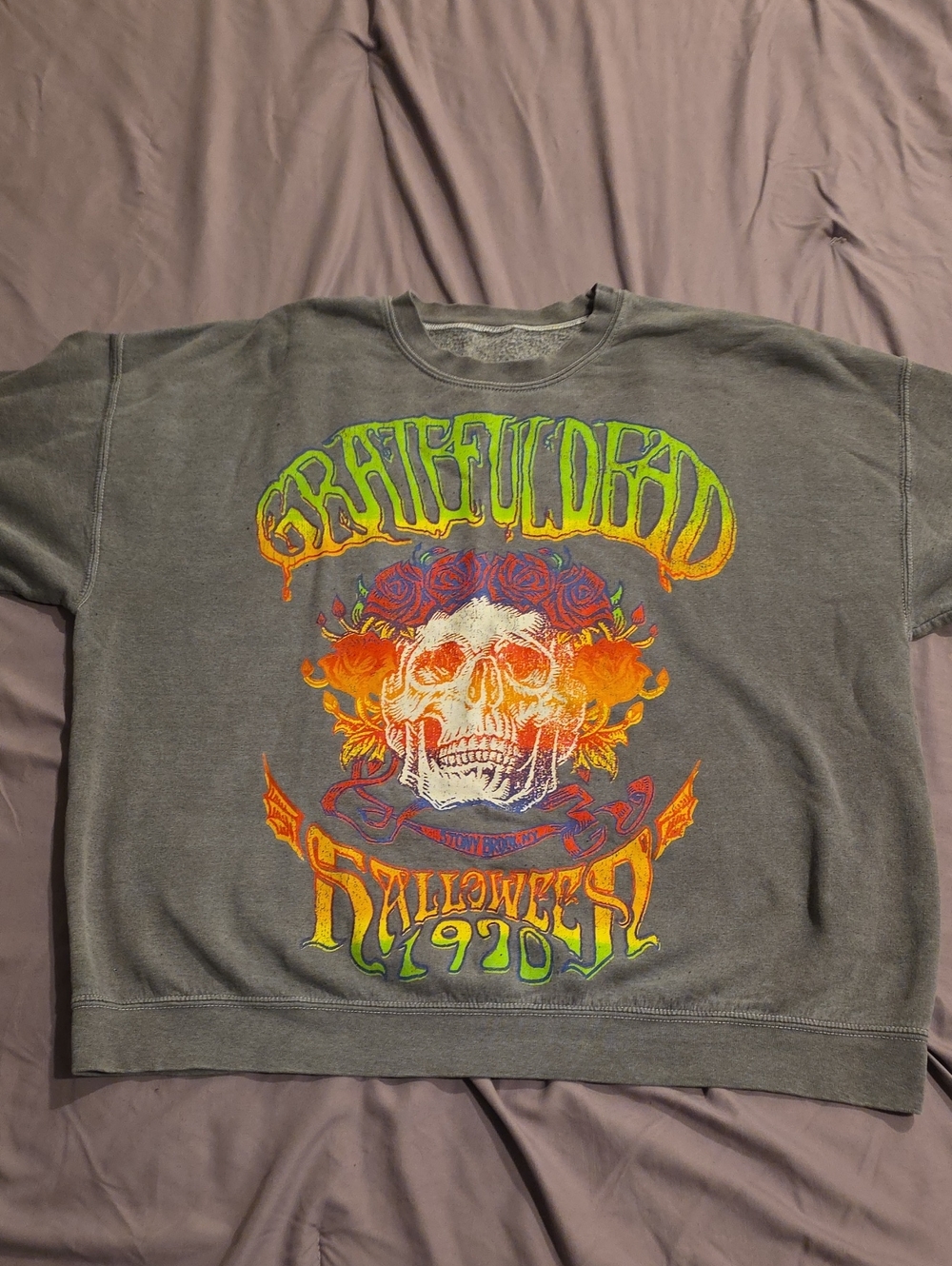 Urban Outfitters Gray Sweatshirt with Neon Green, Orange & Red Graphic